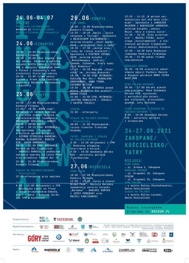 Program Festiwalu Moc Gór Zakopane-Kościelisko 2021