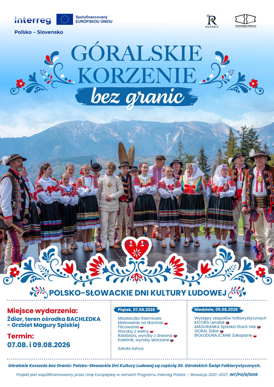 Plakat projektu „Góralskie korzenie bez granic” — polsko-słowackie dni kultury ludowej, Interreg Polska–Słowacja