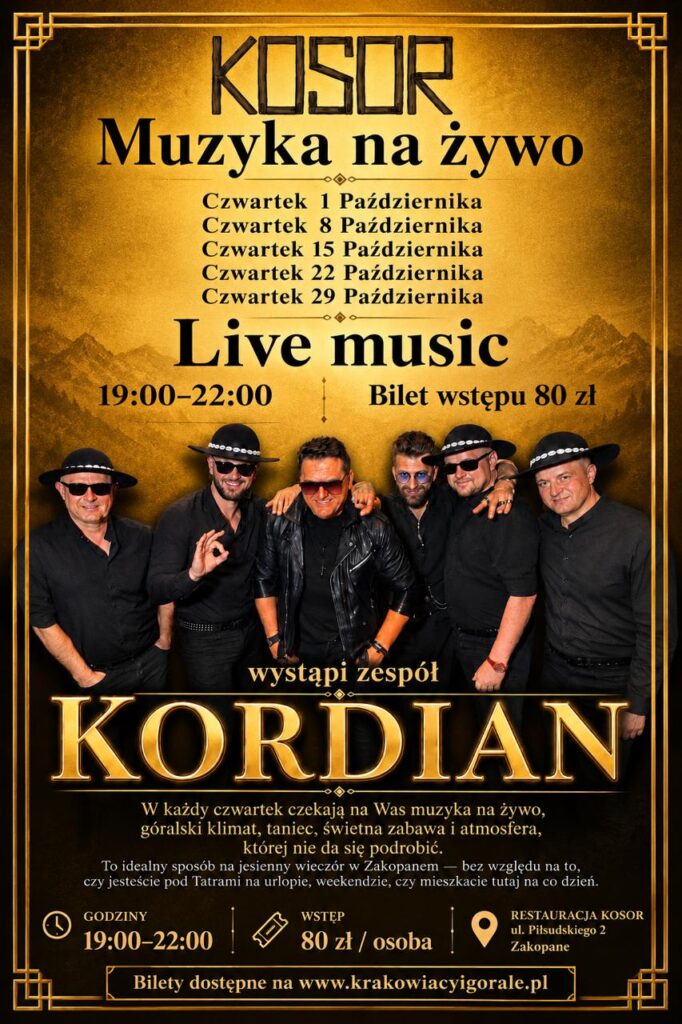 Koncerty zespołu Kordian w restauracji Kosor – czwartki października