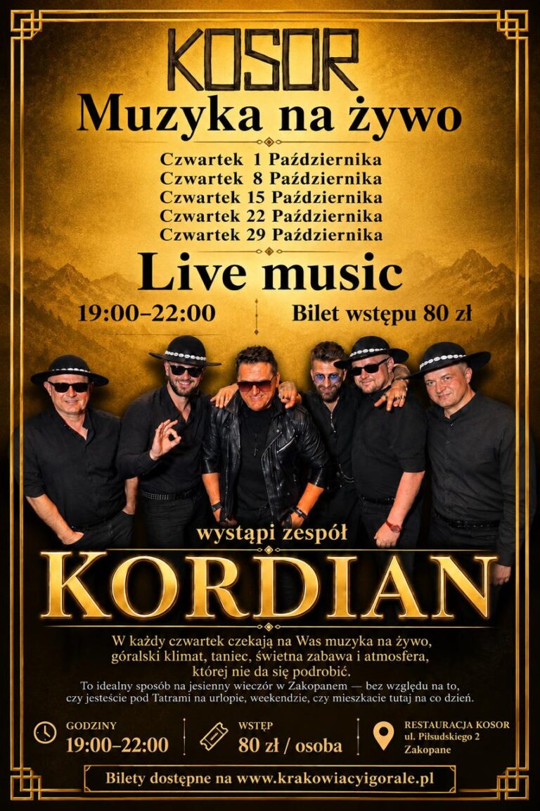 Koncerty zespołu Kordian w restauracji Kosor – czwartki października